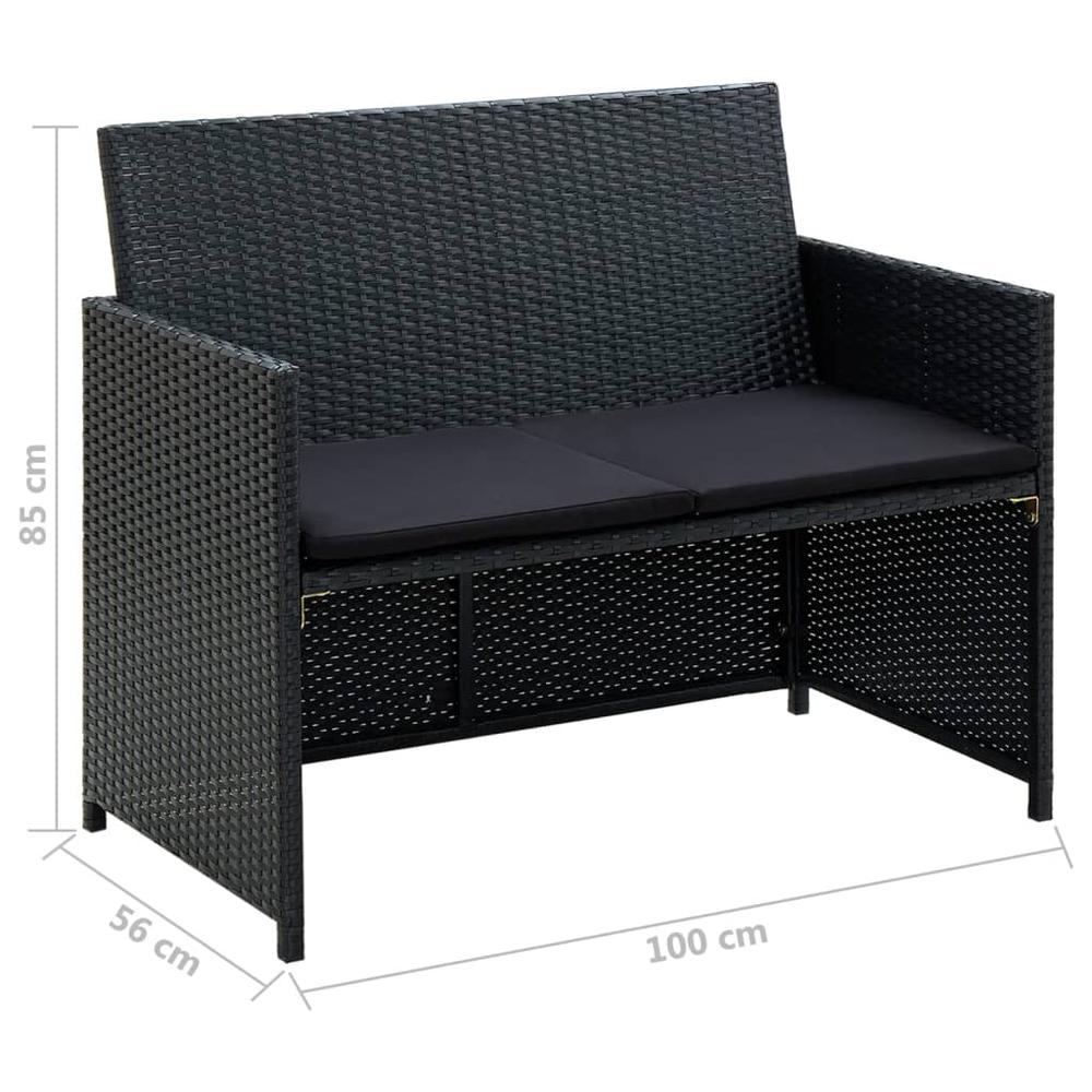 4 Piece Patio Lounge Set with Cushions Poly Rattan Black. Picture 11
