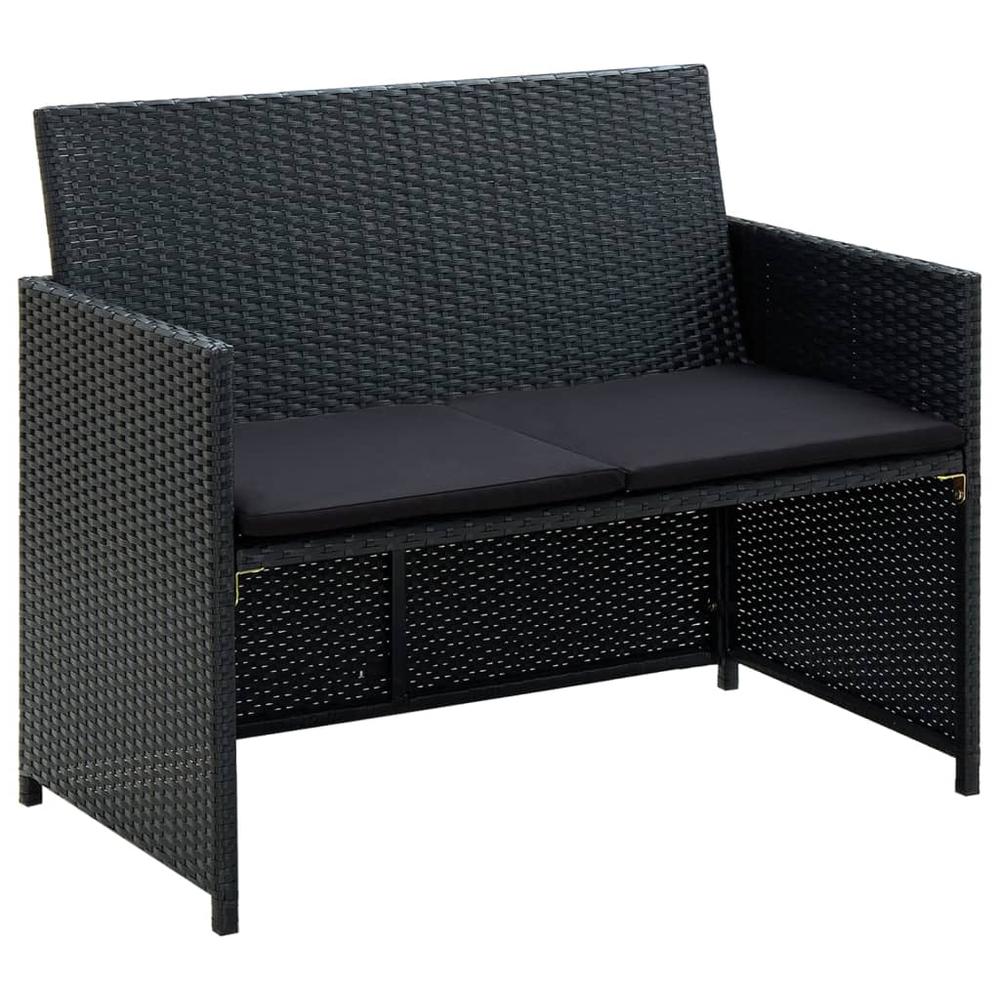 4 Piece Patio Lounge Set with Cushions Poly Rattan Black. Picture 3
