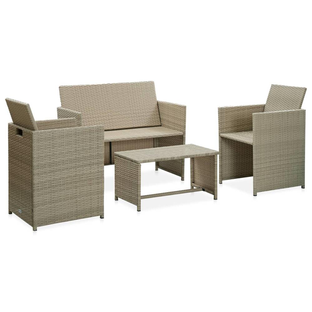 4 Piece Patio Lounge Set with Cushions Beige Poly Rattan. Picture 1