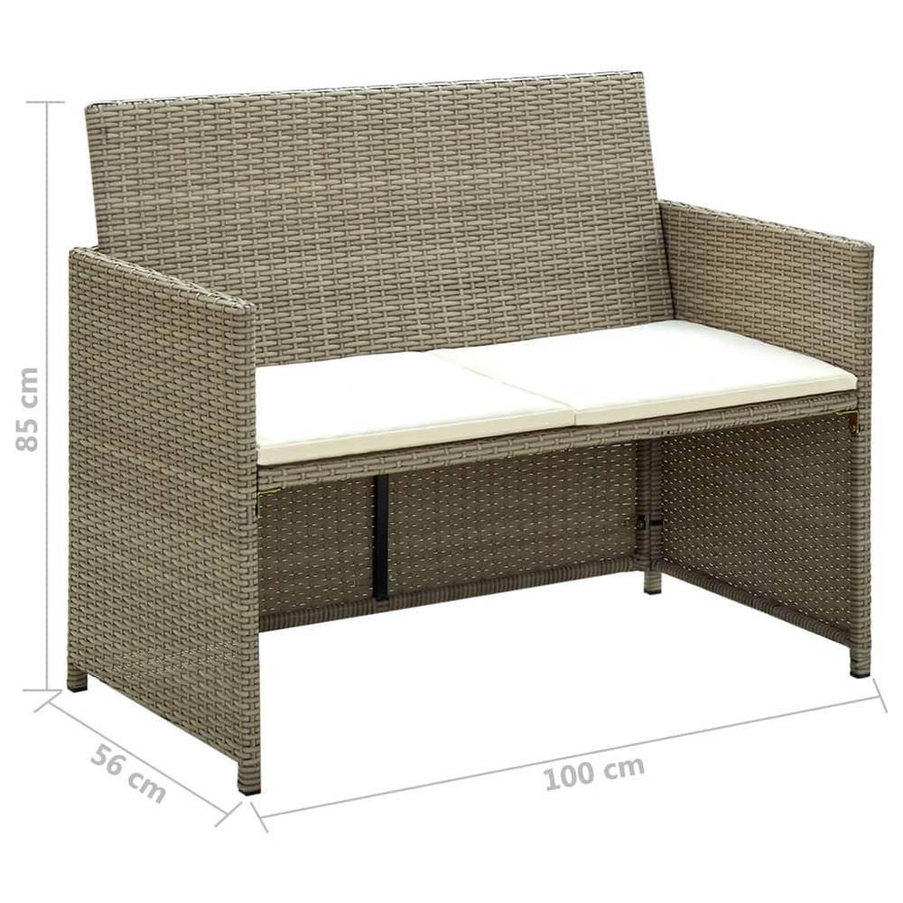 4 Piece Patio Lounge Set with Cushions Beige Poly Rattan. Picture 11