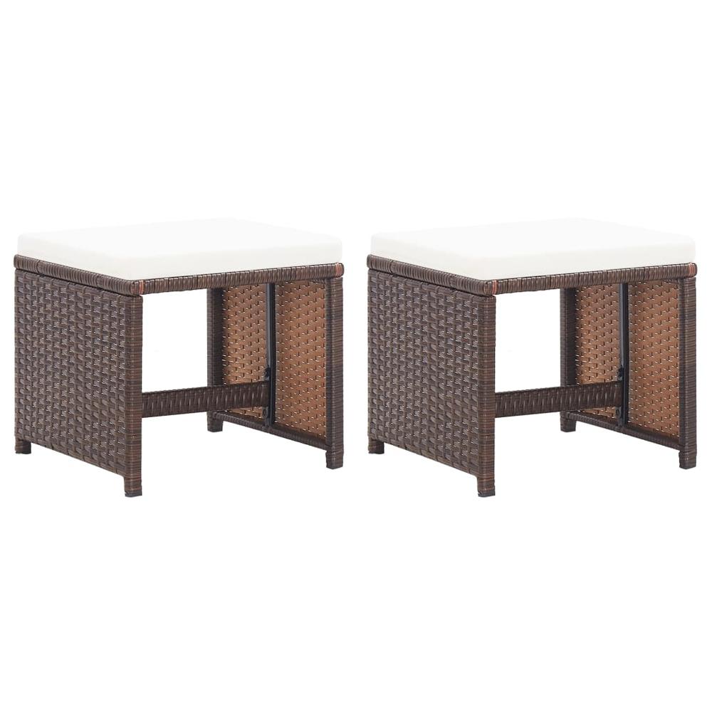 vidaXL Garden Stools 2 pcs with Cushions Poly Rattan Brown, 46417. Picture 1