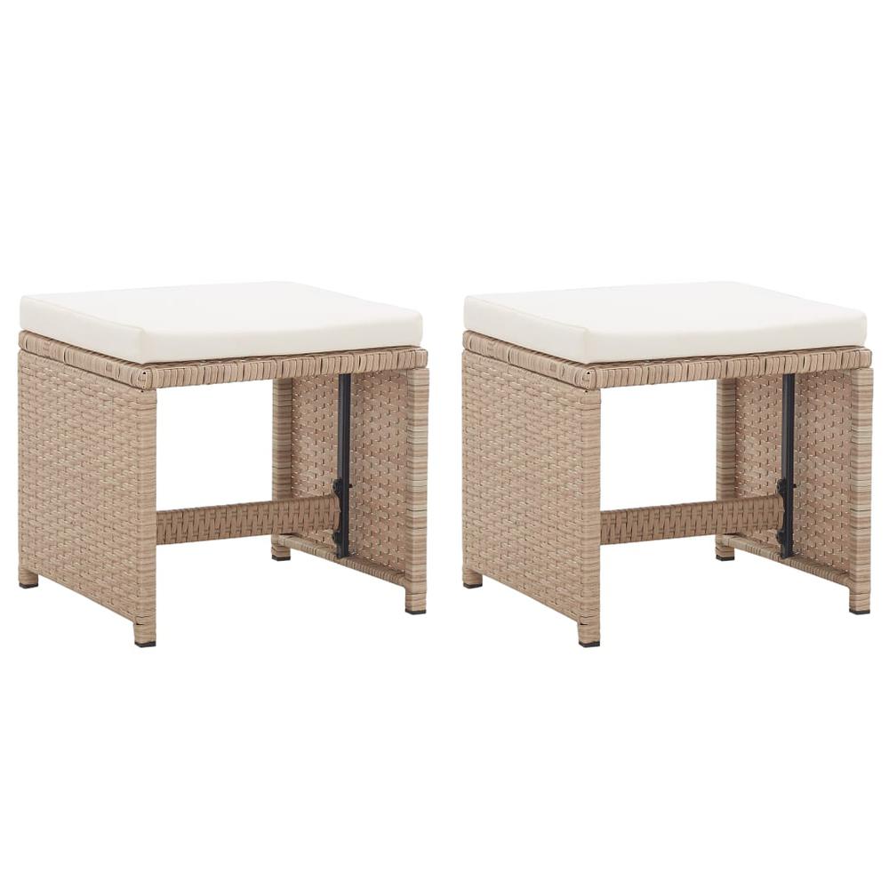 vidaXL Garden Stools 2 pcs with Cushions Poly Rattan Beige, 46418. Picture 1