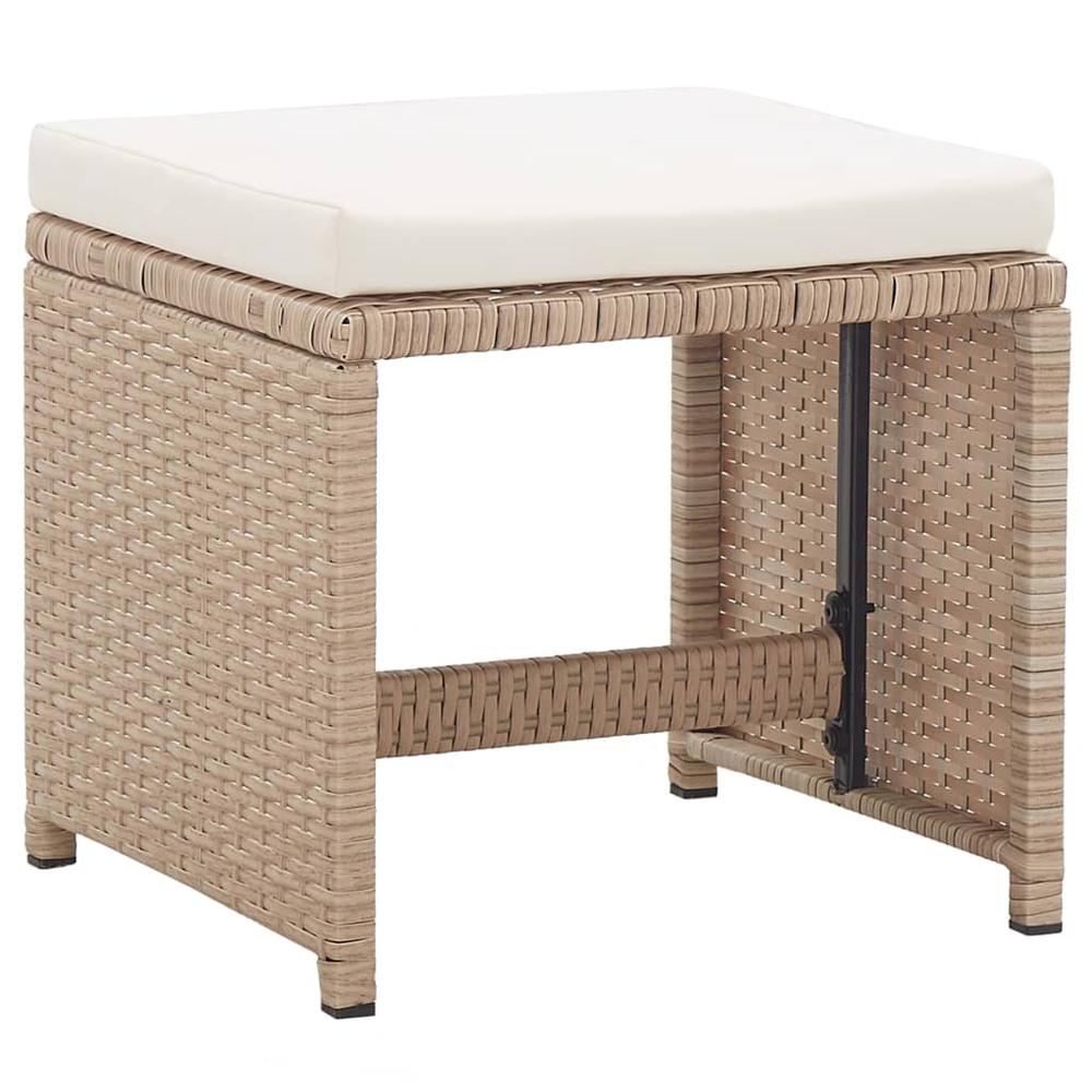 vidaXL Garden Stools 2 pcs with Cushions Poly Rattan Beige, 46418. Picture 2