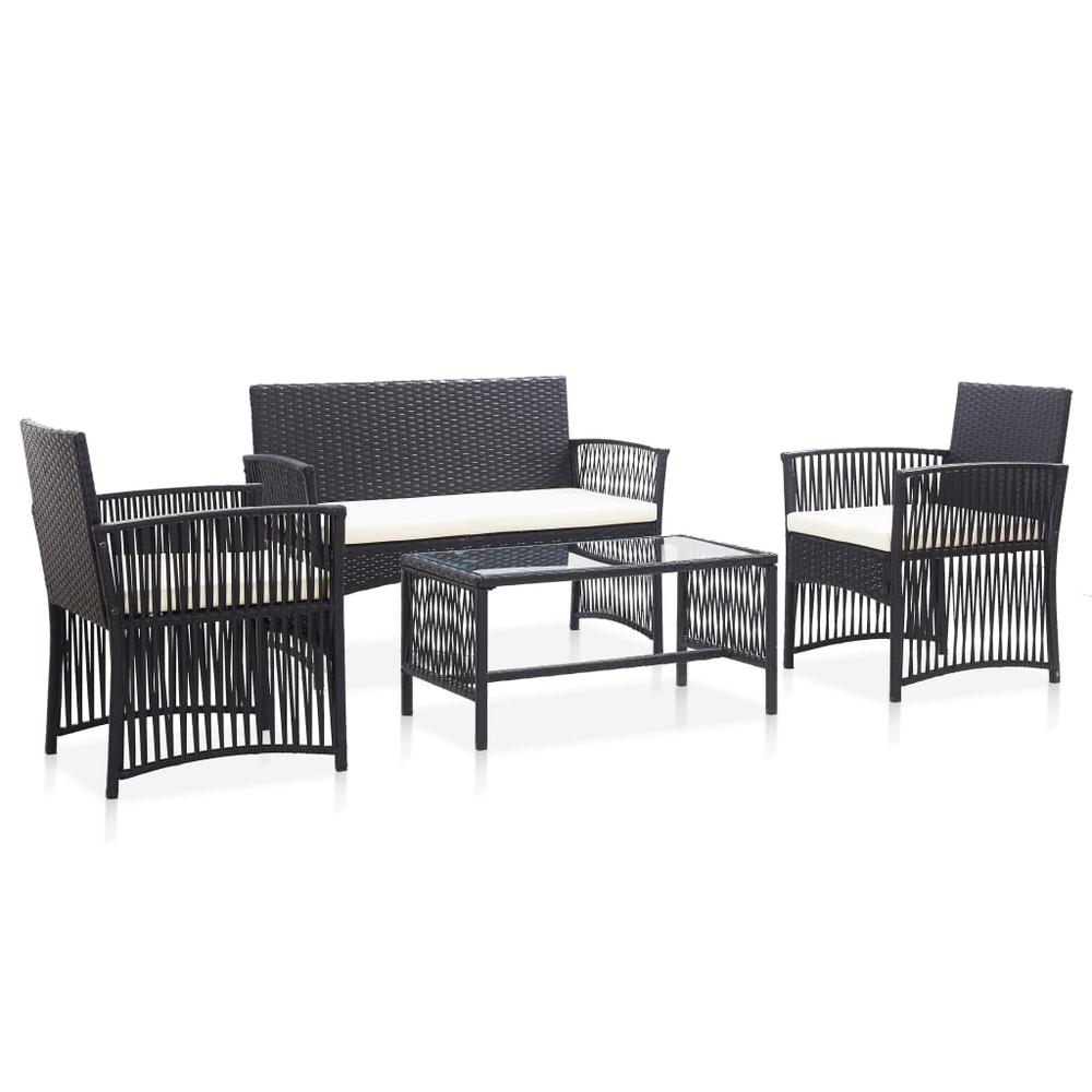 vidaXL 4 Piece Garden Lounge Set with Cushion Poly Rattan Black, 46434. The main picture.