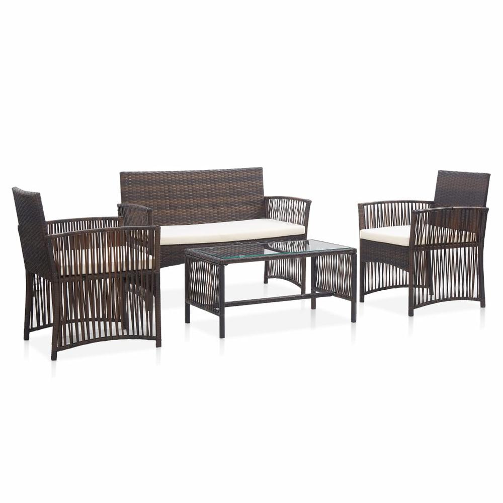 vidaXL 4 Piece Garden Lounge Set with Cushion Poly Rattan Brown, 46435. Picture 1
