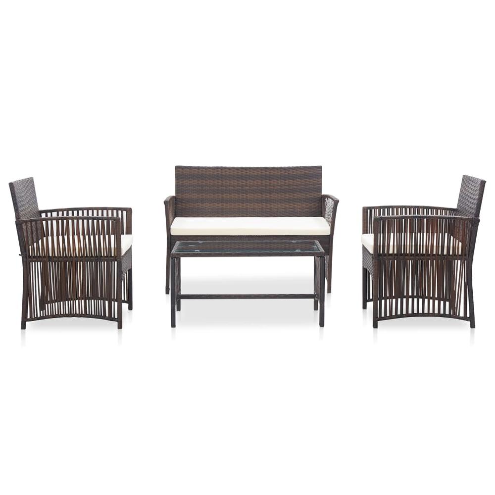 vidaXL 4 Piece Garden Lounge Set with Cushion Poly Rattan Brown, 46435. Picture 2