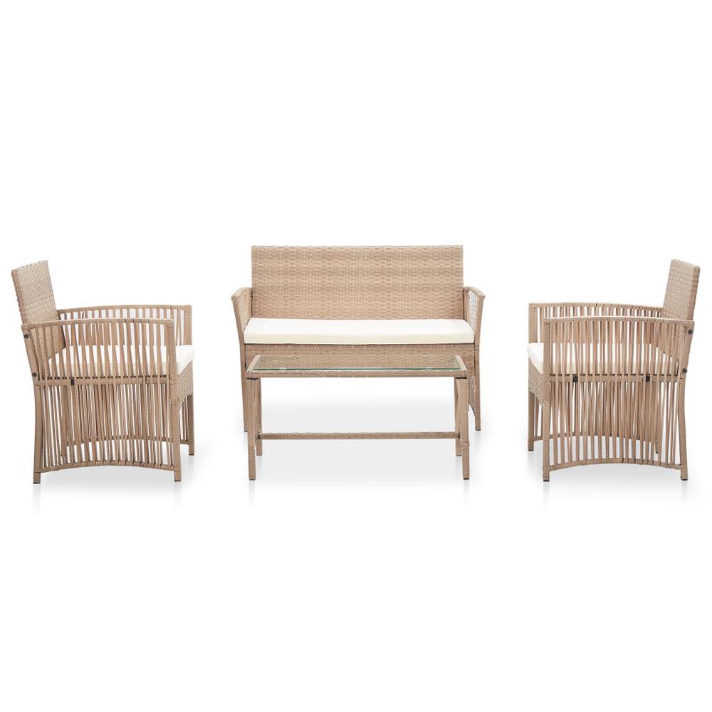 4 Piece Patio Lounge Set with Cushion Poly Rattan Beige. Picture 1