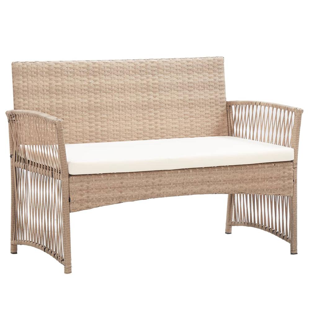 4 Piece Patio Lounge Set with Cushion Poly Rattan Beige. Picture 7