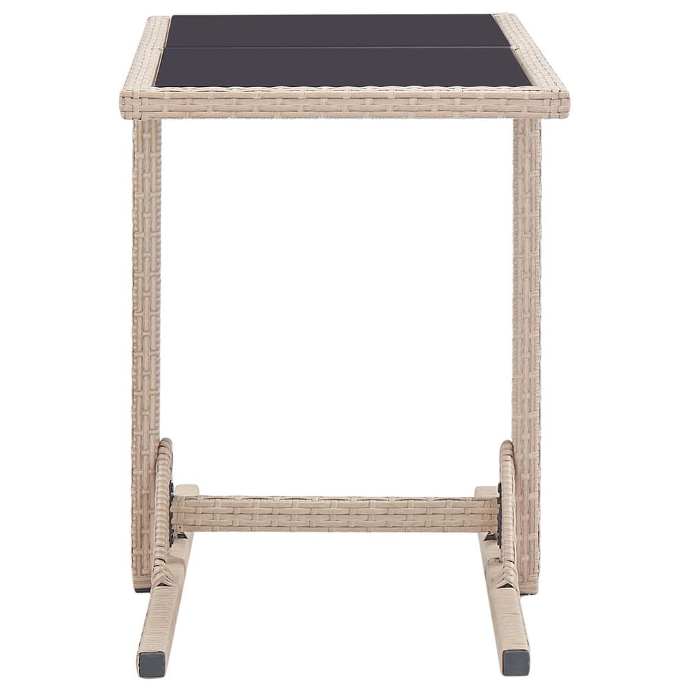 vidaXL Garden Table Beige 43.3"x20.9"x28.3" Glass and Poly Rattan, 46454. Picture 3