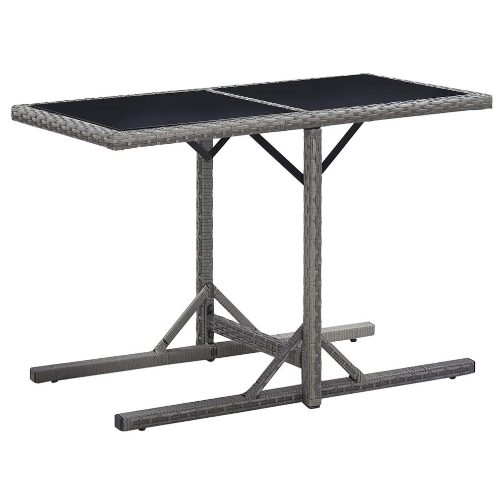 vidaXL Garden Table Anthracite 43.3"x20.9"x28.3" Glass and Poly Rattan, 46455. Picture 1