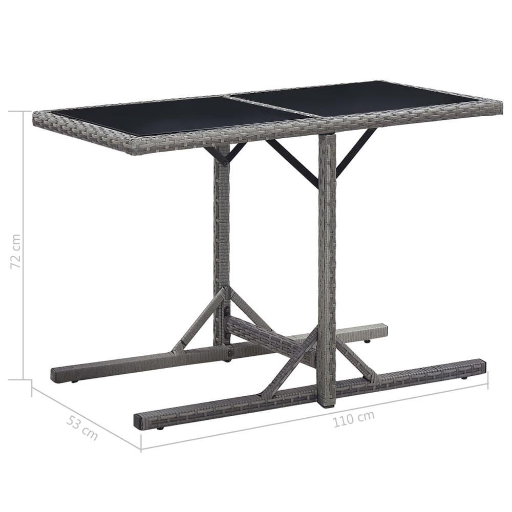 vidaXL Garden Table Anthracite 43.3"x20.9"x28.3" Glass and Poly Rattan, 46455. Picture 6