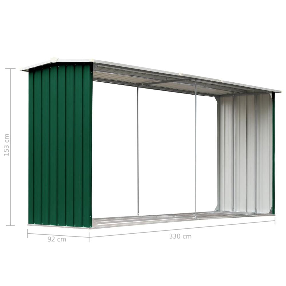 vidaXL Garden Log Storage Shed Galvanized Steel 129.9"x36.2"x60.2" Green. Picture 6