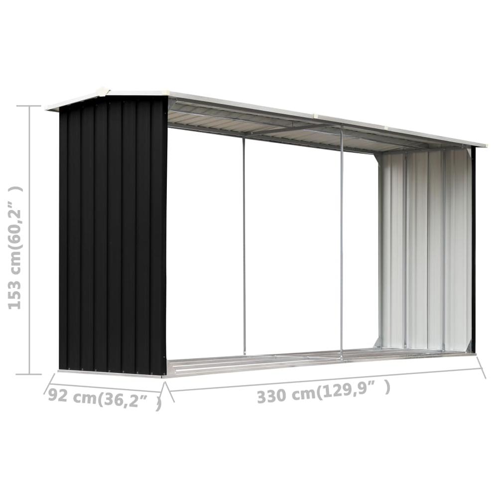 vidaXL Garden Log Storage Shed Galvanized Steel 129.9"x36.2"x60.2" Anthracite, 47088. Picture 6