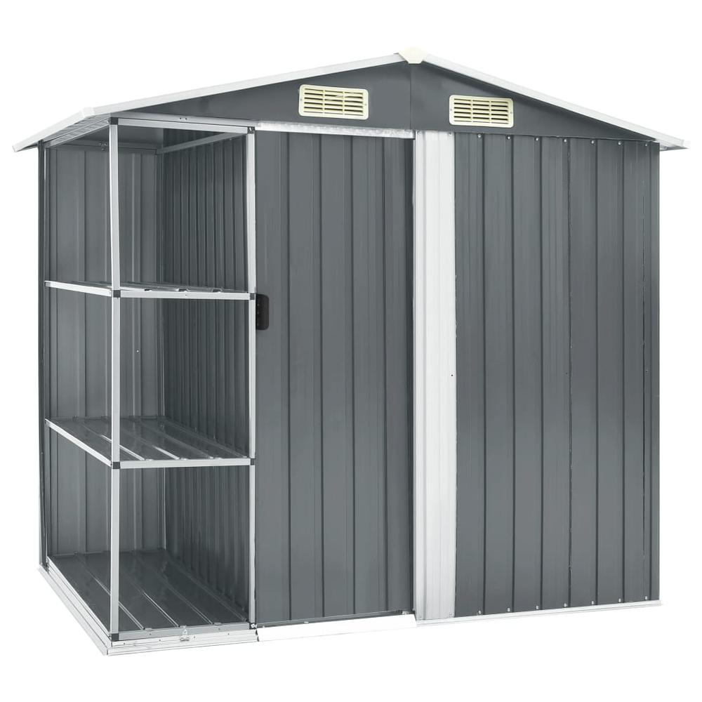 vidaXL Garden Shed with Rack Gray 80.7"x51.2"x72" Iron 7103. Picture 1