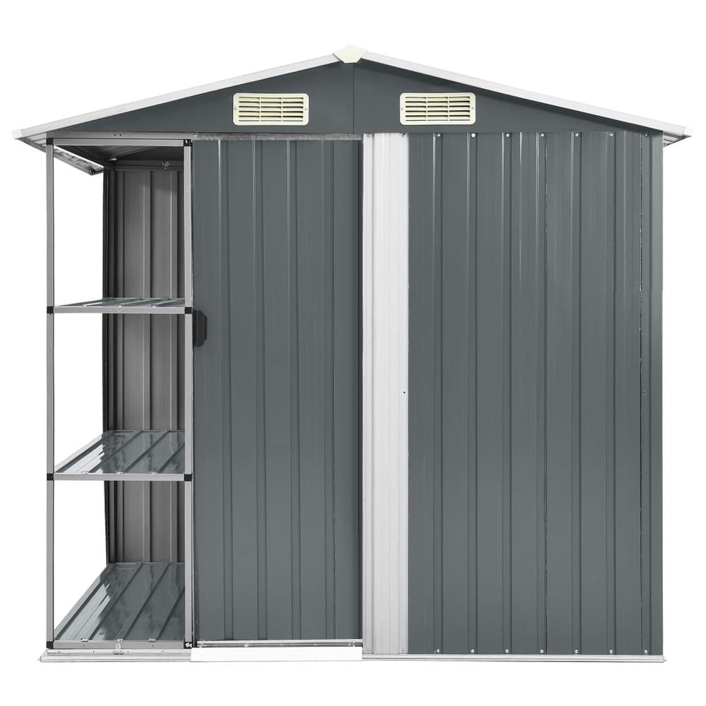 vidaXL Garden Shed with Rack Gray 80.7"x51.2"x72" Iron 7103. Picture 3