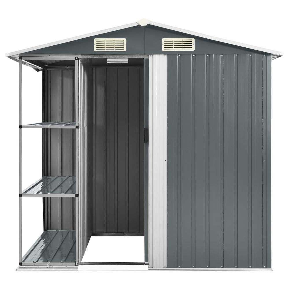 vidaXL Garden Shed with Rack Gray 80.7"x51.2"x72" Iron 7103. Picture 4