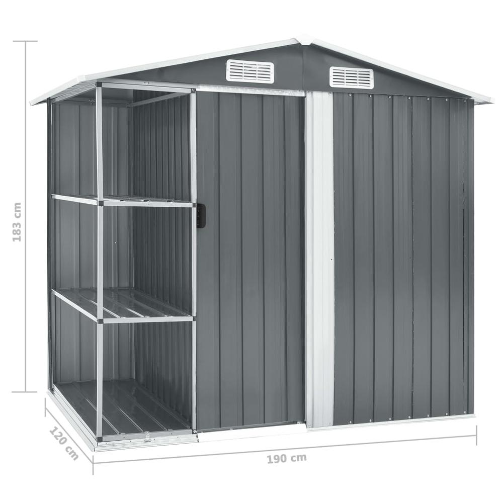 vidaXL Garden Shed with Rack Gray 80.7"x51.2"x72" Iron 7103. Picture 8