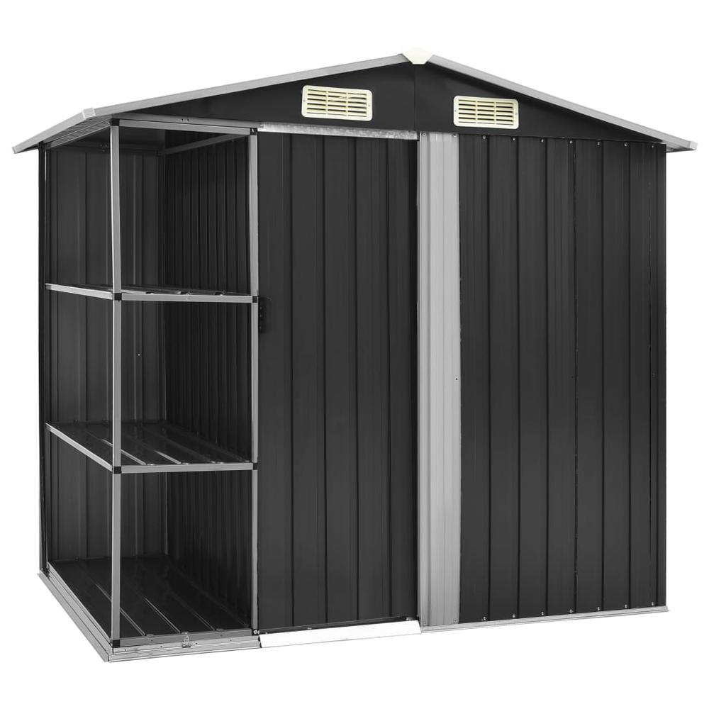 vidaXL Garden Shed with Rack Anthracite 80.7"x51.2"x72" Iron 7106. Picture 1