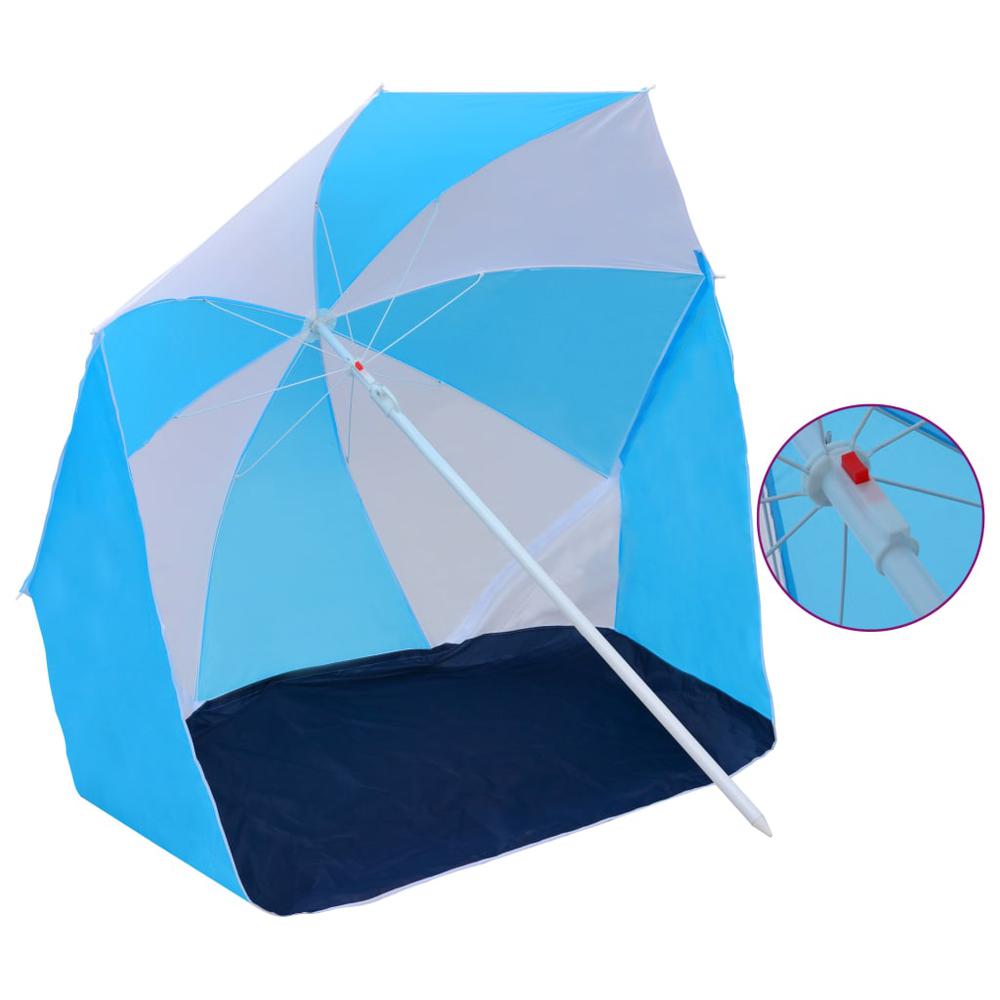 vidaXL Beach Umbrella Shelter Blue and White 70.9" Fabric 7807. Picture 1