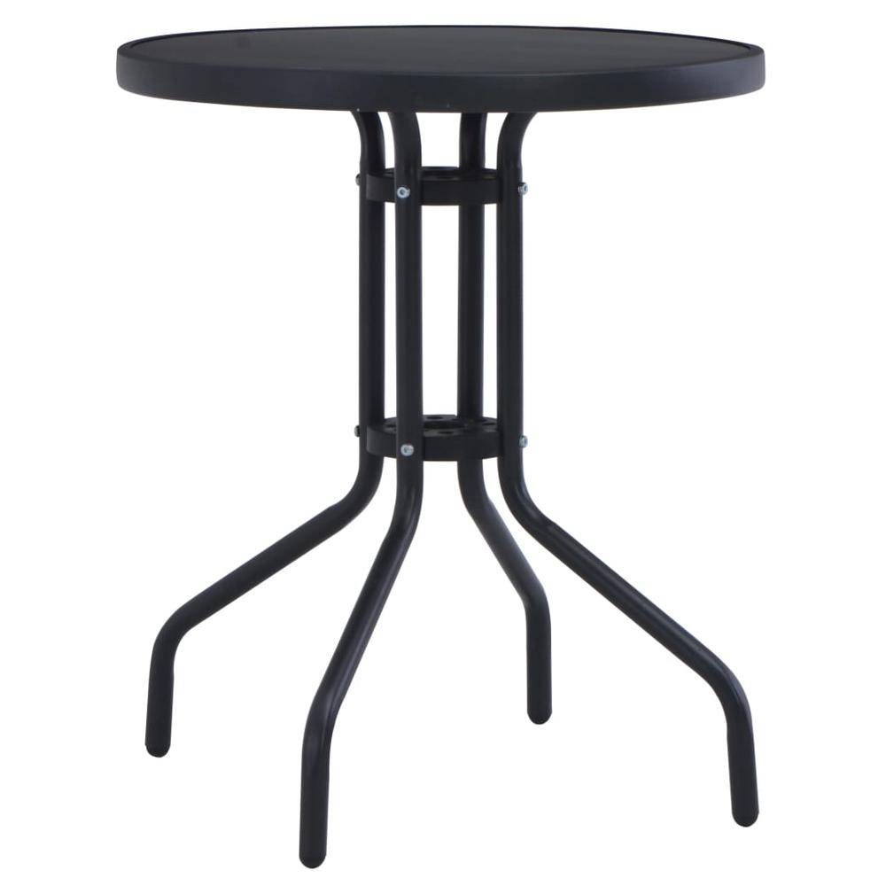 vidaXL Garden Table Black 23.6" Steel and Glass, 47252. Picture 1