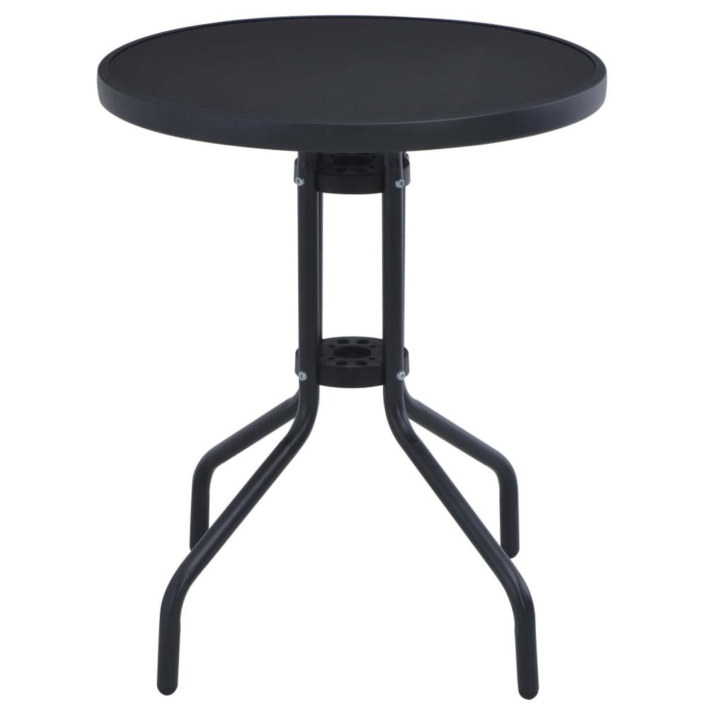 vidaXL Garden Table Black 23.6" Steel and Glass, 47252. Picture 2