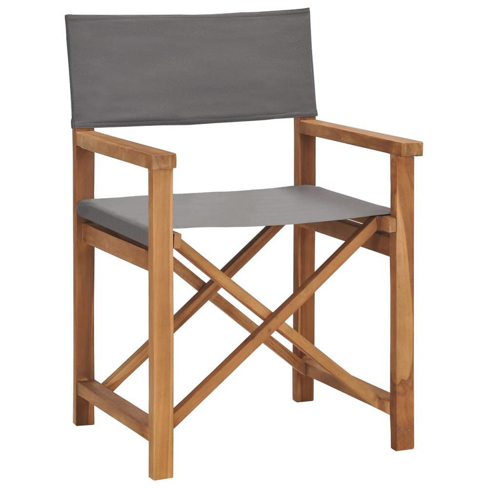vidaXL Director's Chair Solid Teak Wood Gray, 47411. Picture 1