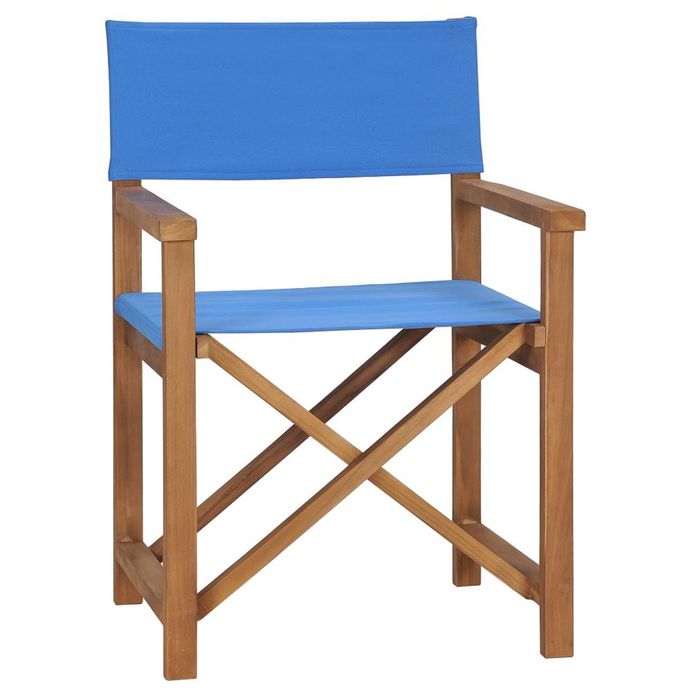 vidaXL Director's Chair Solid Teak Wood Blue, 47412. Picture 1