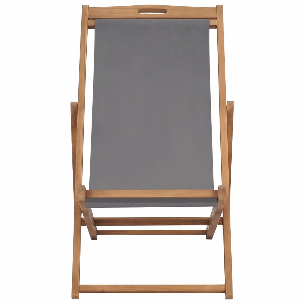 vidaXL Folding Beach Chair Solid Teak Wood Gray, 47415. Picture 2