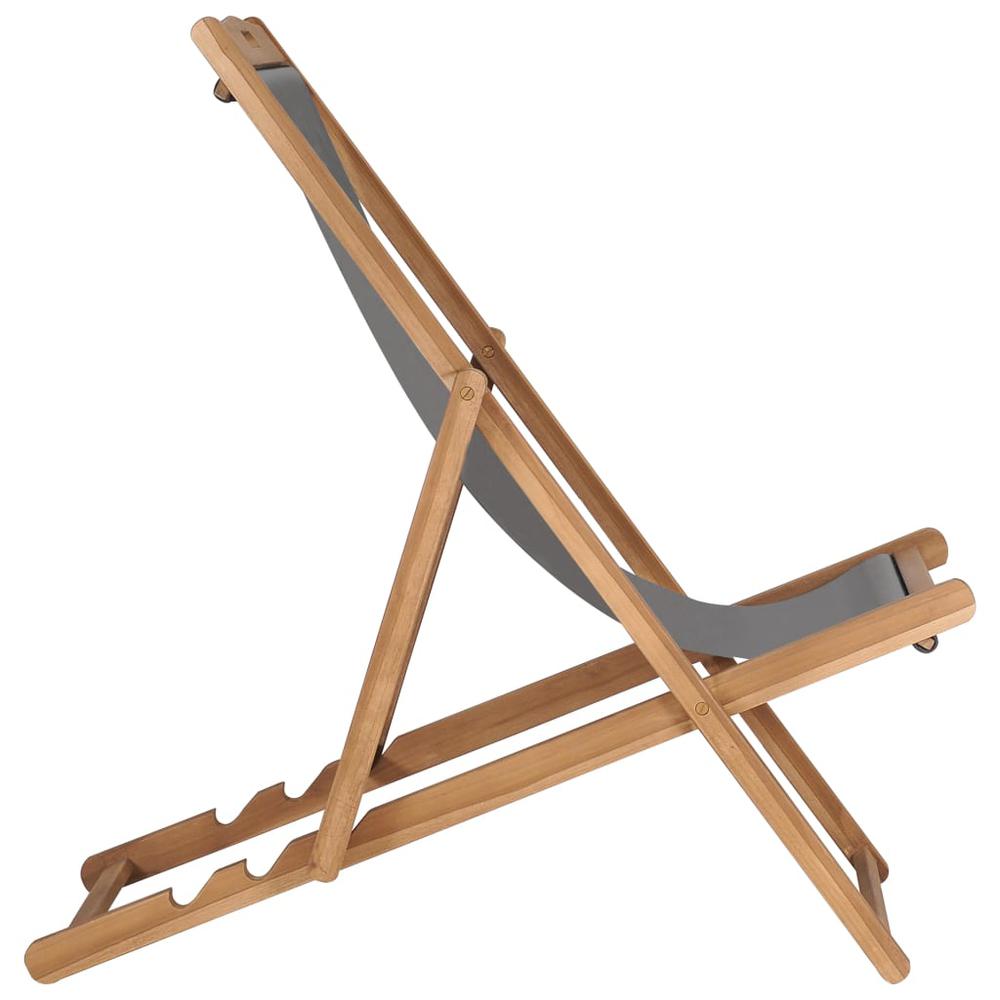 vidaXL Folding Beach Chair Solid Teak Wood Gray, 47415. Picture 3