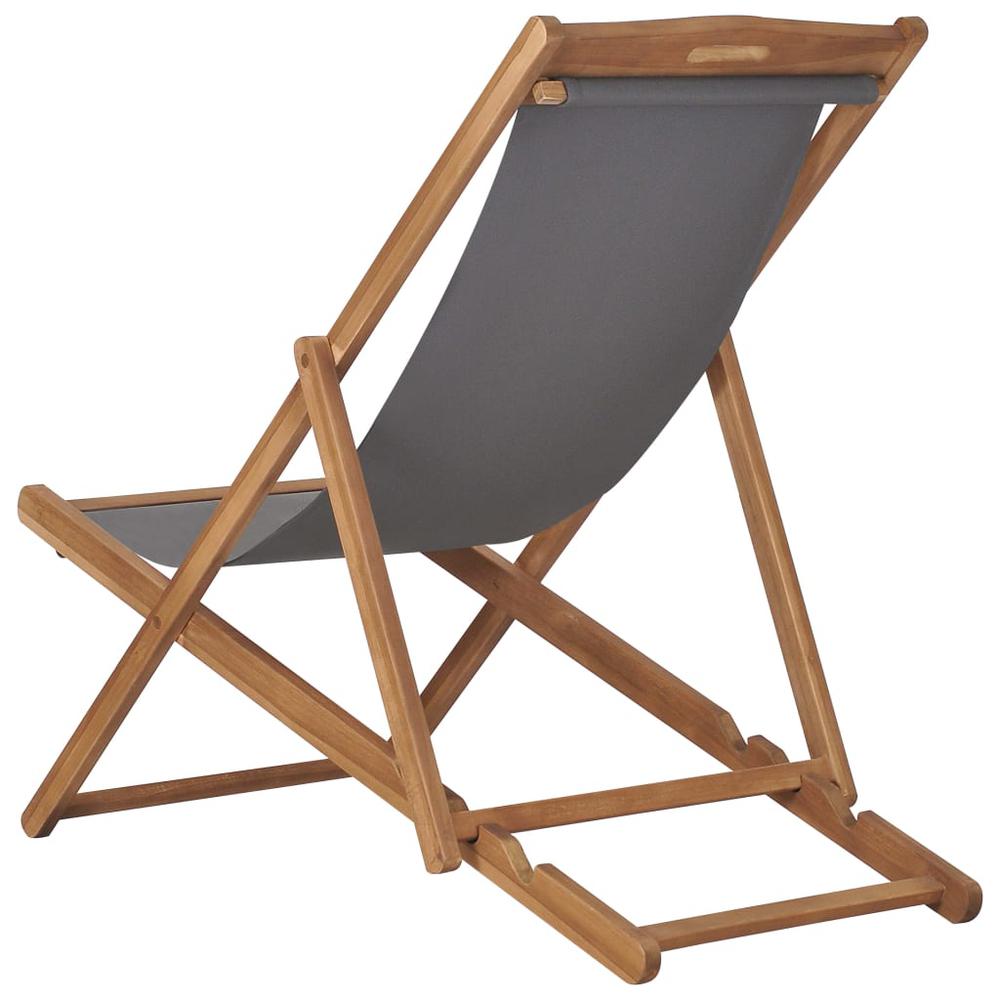 vidaXL Folding Beach Chair Solid Teak Wood Gray, 47415. Picture 4