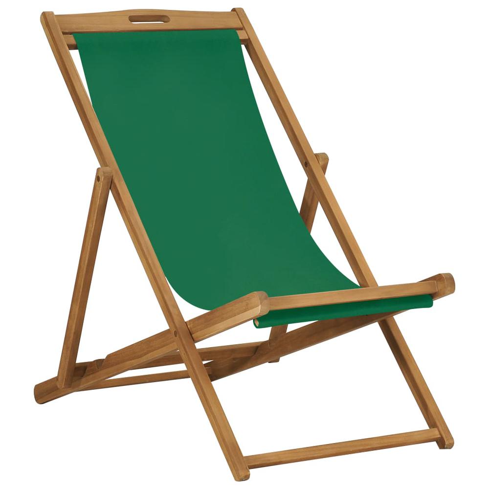 vidaXL Folding Beach Chair Solid Teak Wood Green 7416. The main picture.