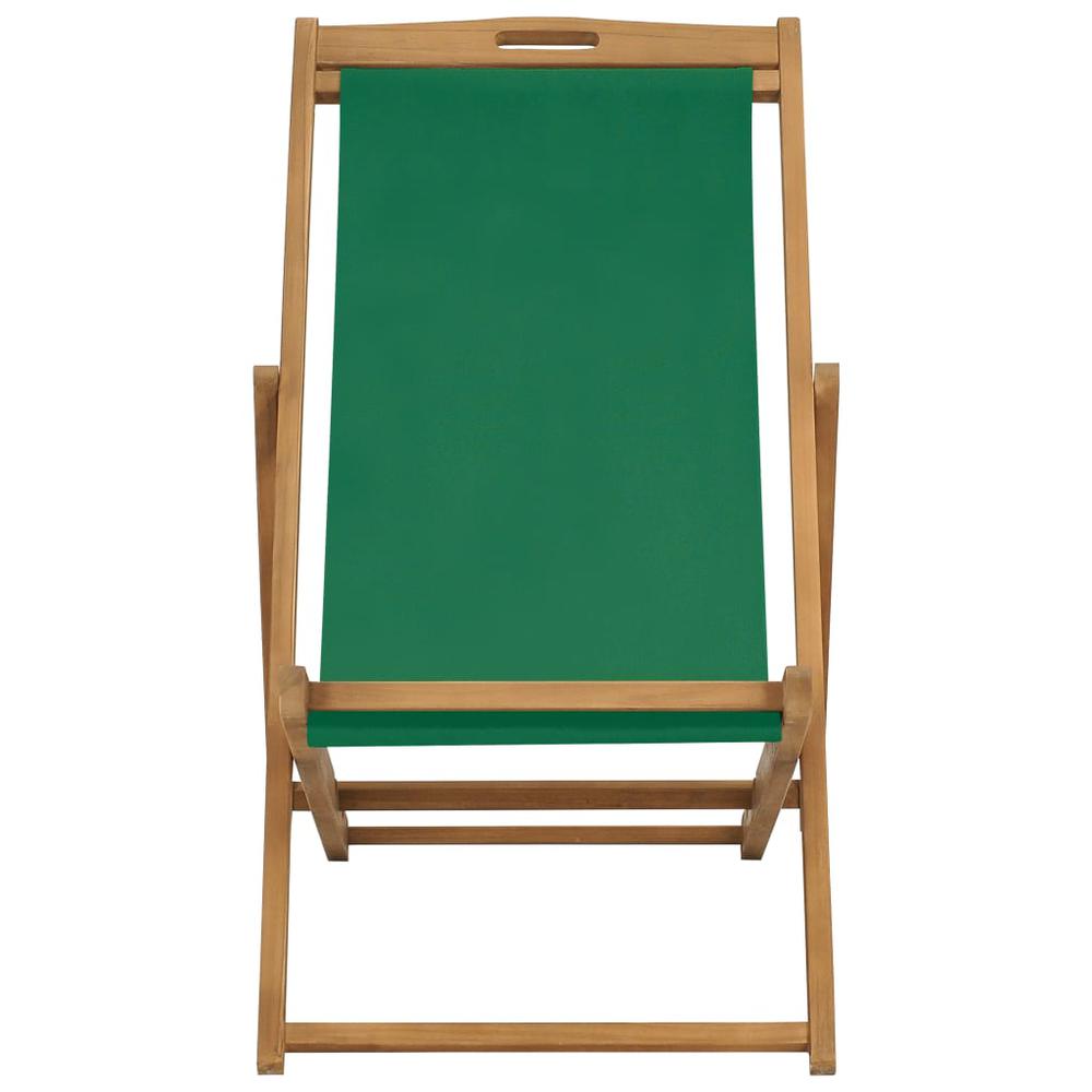 vidaXL Folding Beach Chair Solid Teak Wood Green 7416. Picture 2