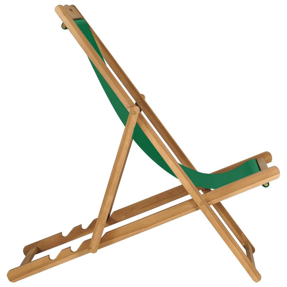 vidaXL Folding Beach Chair Solid Teak Wood Green 7416. Picture 3