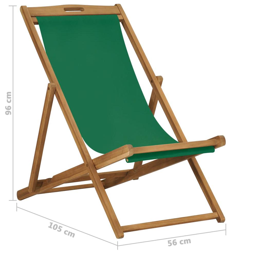 vidaXL Folding Beach Chair Solid Teak Wood Green 7416. Picture 8