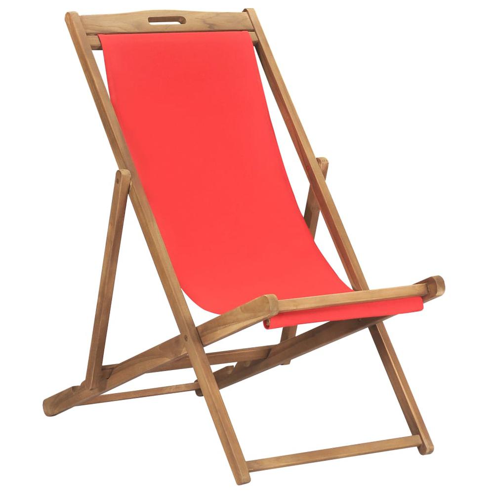 vidaXL Folding Beach Chair Solid Teak Wood Red, 47417. Picture 1