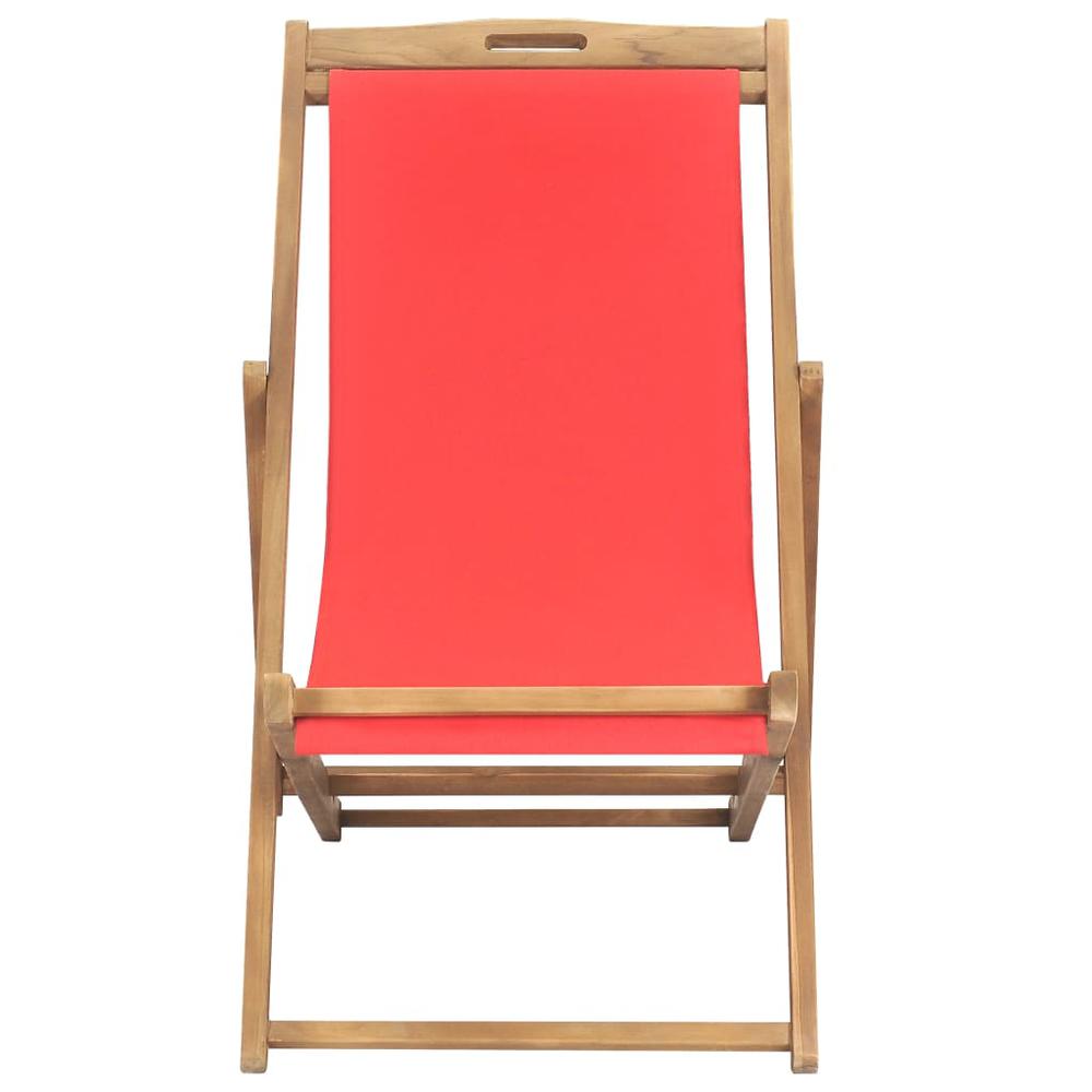vidaXL Folding Beach Chair Solid Teak Wood Red, 47417. Picture 2