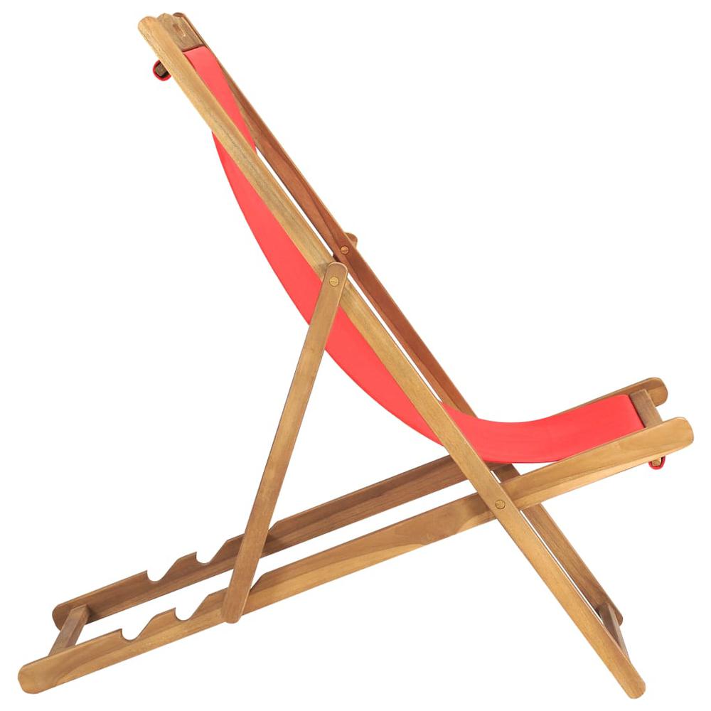 vidaXL Folding Beach Chair Solid Teak Wood Red, 47417. Picture 3