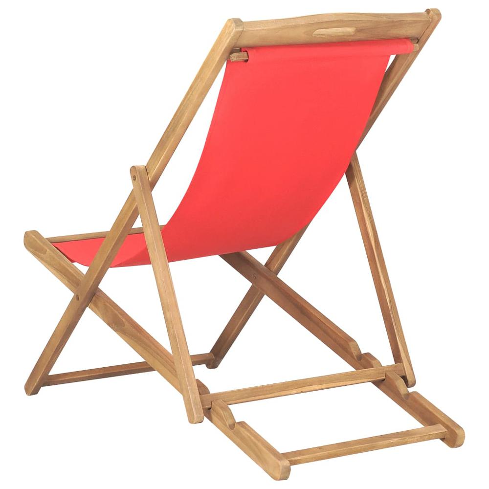 vidaXL Folding Beach Chair Solid Teak Wood Red, 47417. Picture 4
