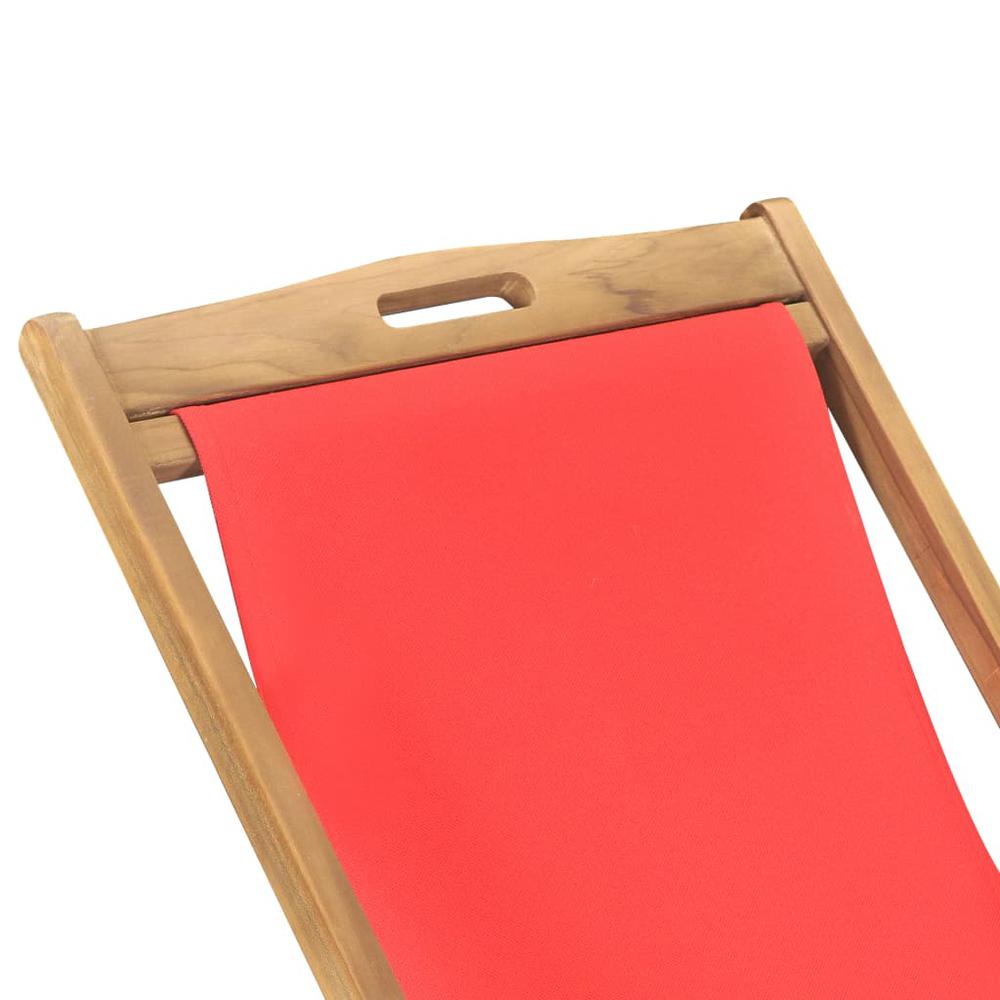 vidaXL Folding Beach Chair Solid Teak Wood Red, 47417. Picture 7