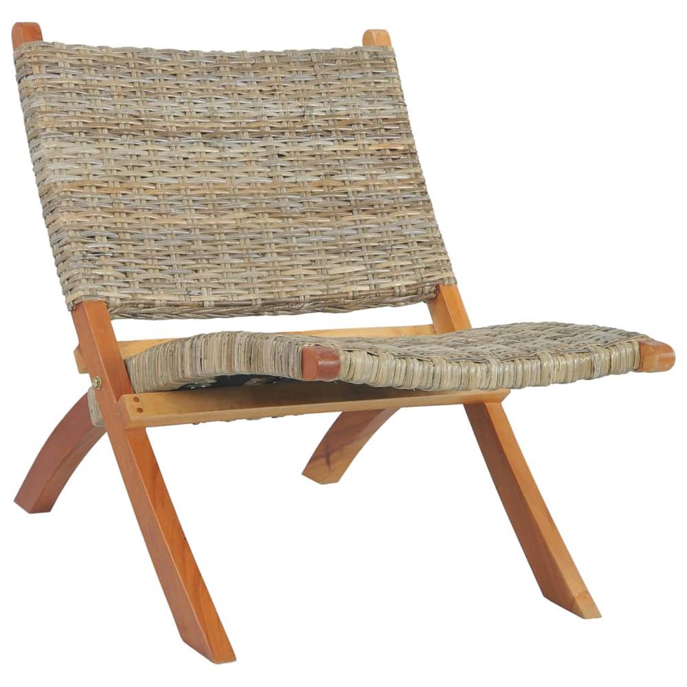 vidaXL Relaxing Chair Natural Kubu Rattan and Solid Mahogany Wood 5803. Picture 1