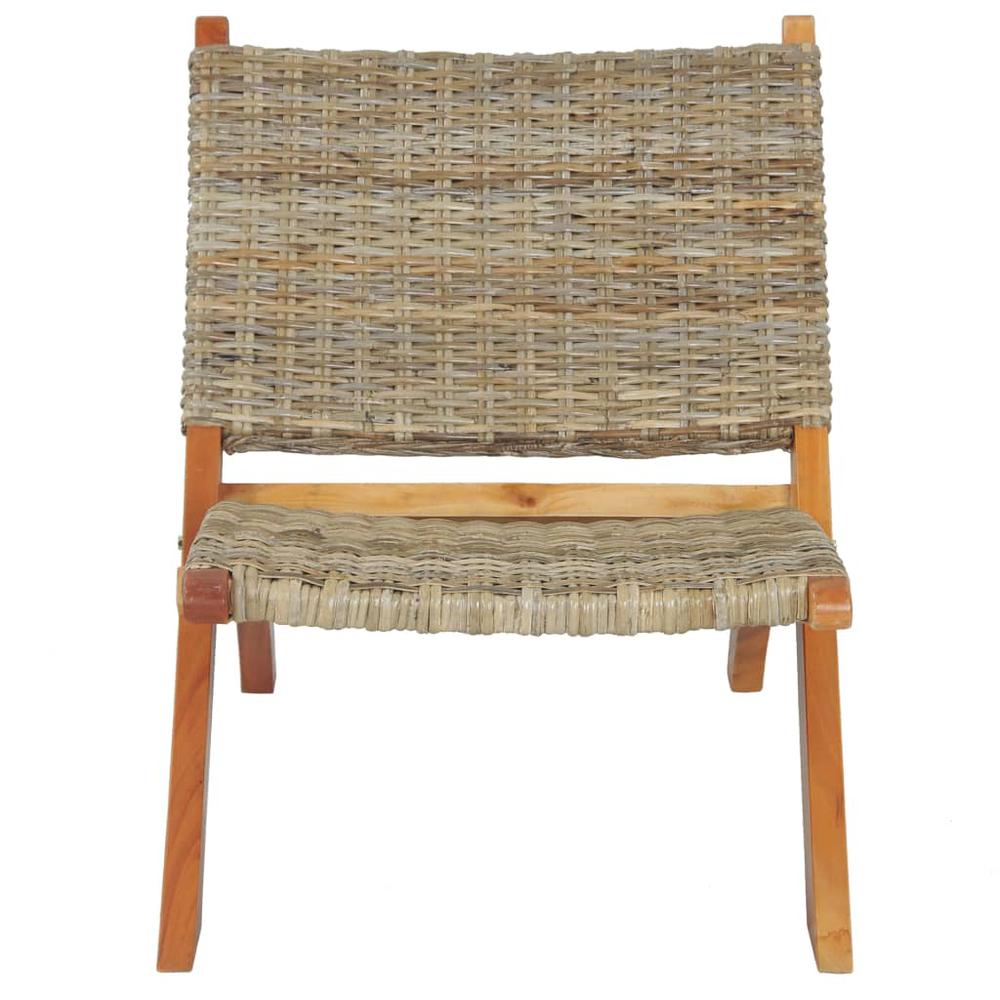 vidaXL Relaxing Chair Natural Kubu Rattan and Solid Mahogany Wood 5803. Picture 2