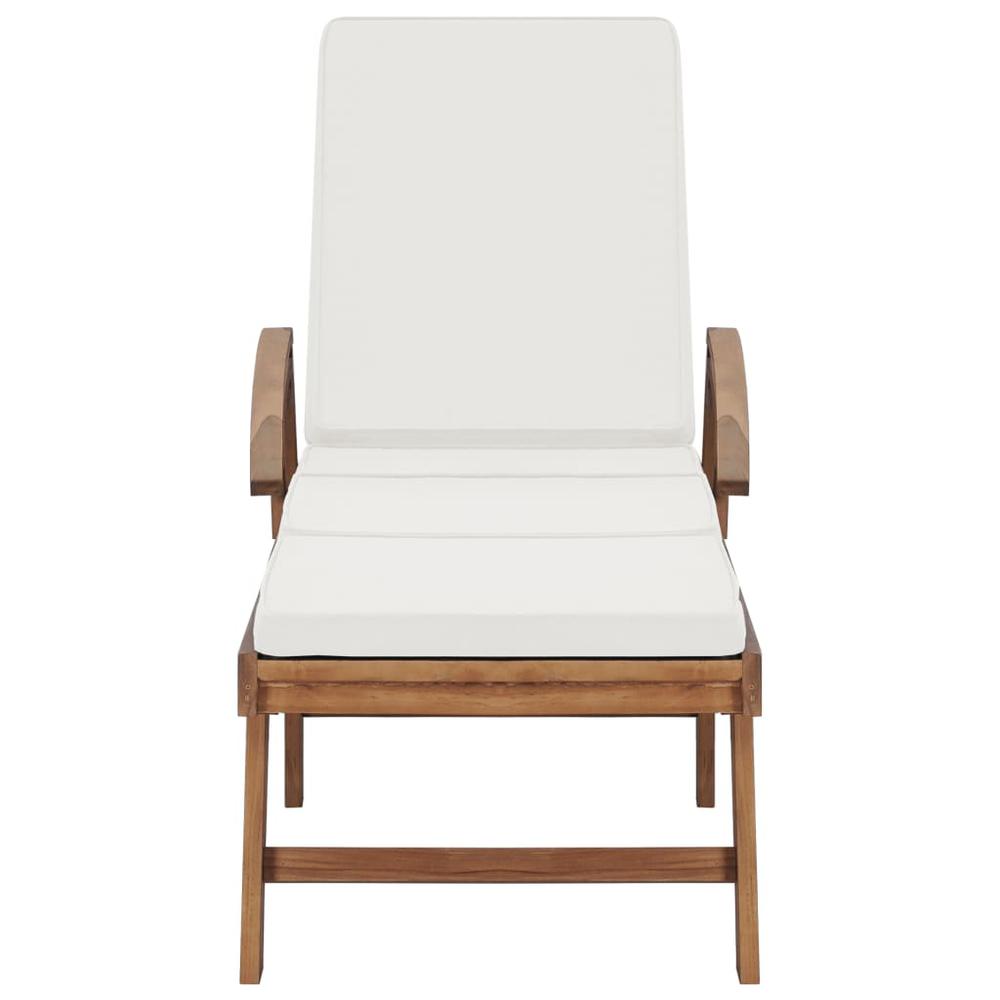 vidaXL Sun Lounger with Cushion Solid Teak Wood Cream, 48022. Picture 2