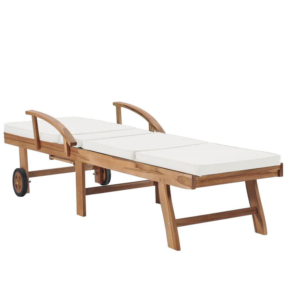 vidaXL Sun Lounger with Cushion Solid Teak Wood Cream, 48022. Picture 5