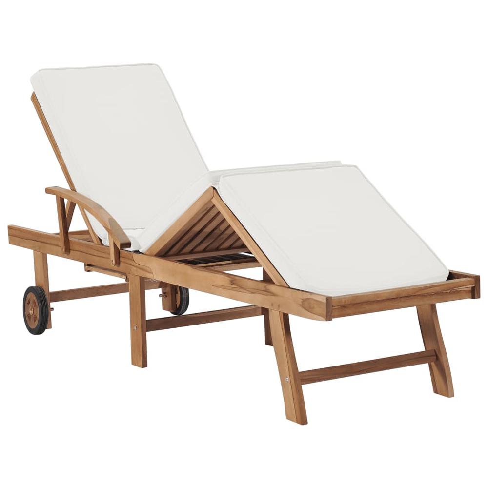 vidaXL Sun Lounger with Cushion Solid Teak Wood Cream, 48022. Picture 6