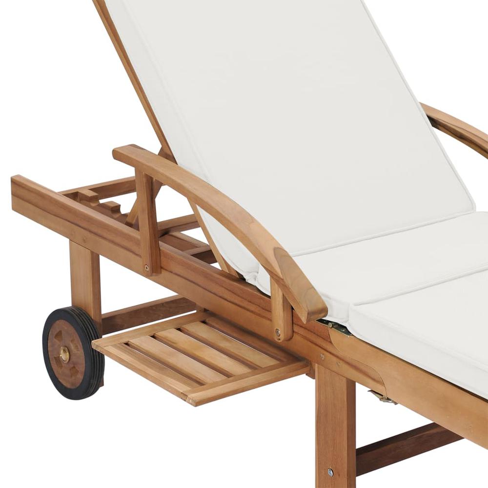 vidaXL Sun Lounger with Cushion Solid Teak Wood Cream, 48022. Picture 7