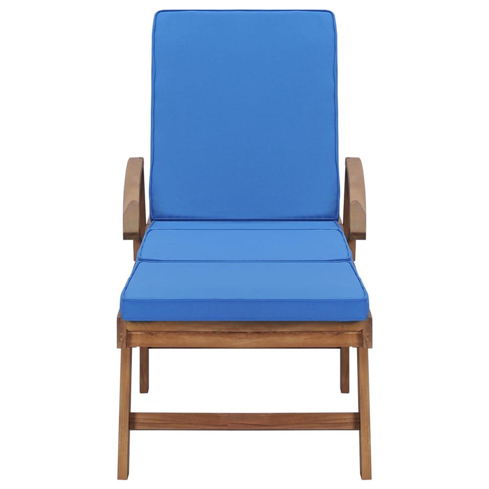 vidaXL Sun Lounger with Cushion Solid Teak Wood Blue, 48025. Picture 2