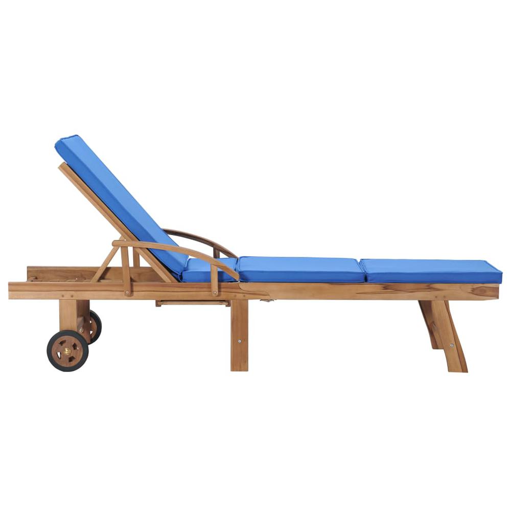 vidaXL Sun Lounger with Cushion Solid Teak Wood Blue, 48025. Picture 3