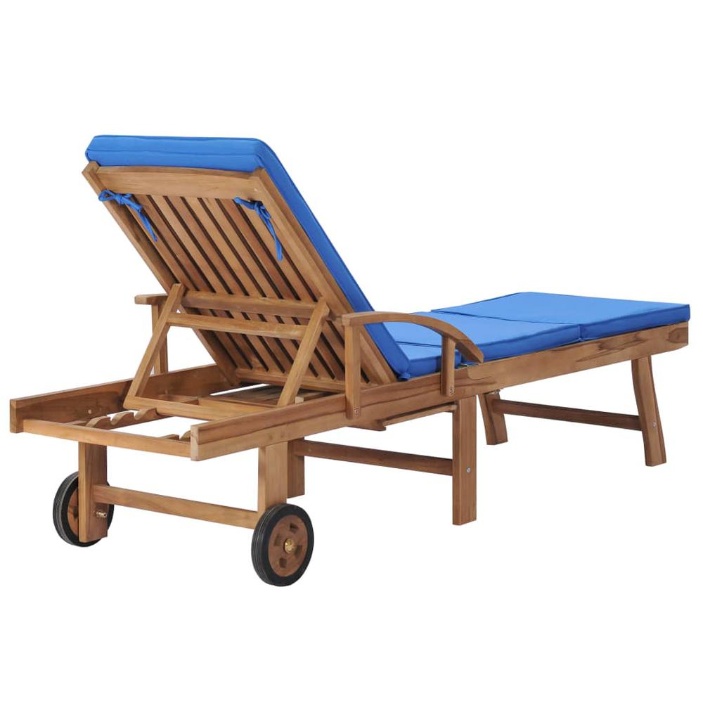 vidaXL Sun Lounger with Cushion Solid Teak Wood Blue, 48025. Picture 4