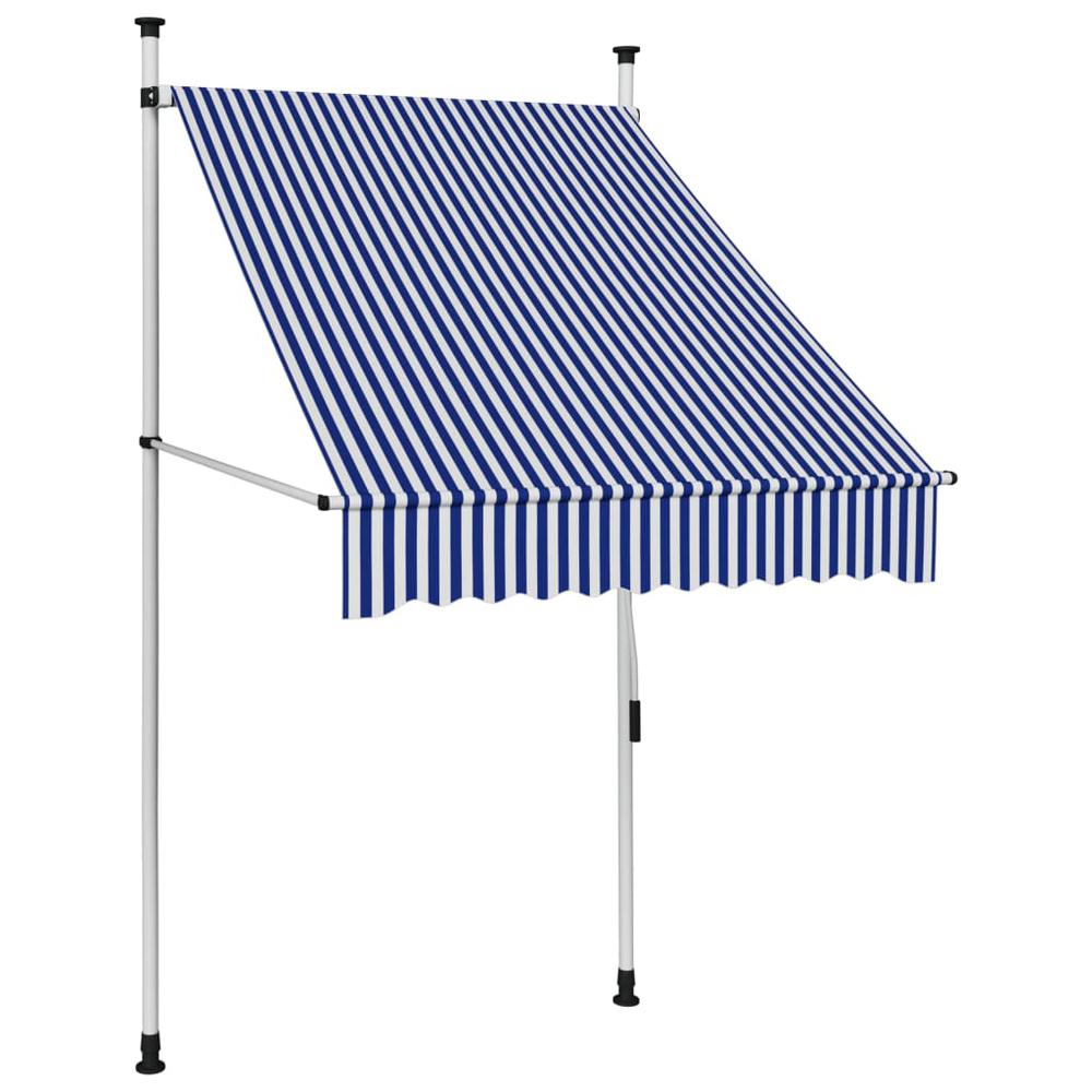 vidaXL Manual Retractable Awning 39.4" Blue and White Stripes, 145829. Picture 1