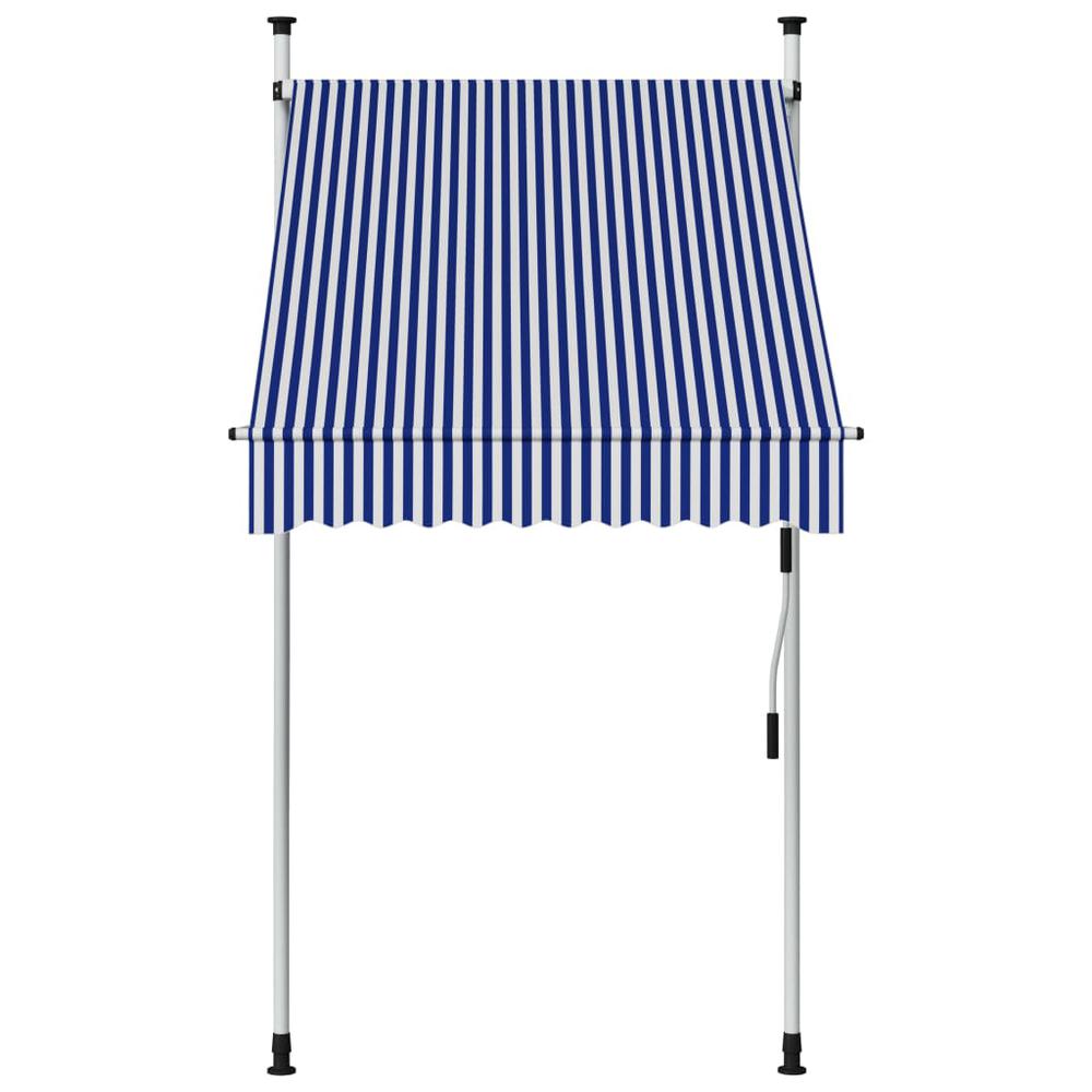 vidaXL Manual Retractable Awning 39.4" Blue and White Stripes, 145829. Picture 2